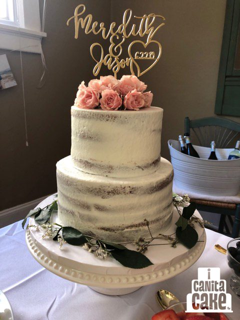 Pink Rose topped Wedding Cake