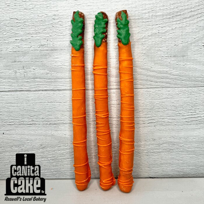 "Carrot" Dipped Pretzel Sticks by I Canita Cake